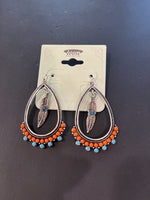 Silver, orange & turquoise, teardrop earring