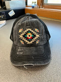 Women's distressed black & aztec design C.C. cap