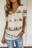 Women's Regular & plus size vneck grey stripe, vneck short sleeve top