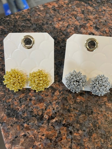 gold or silver seed bead cluster earrings