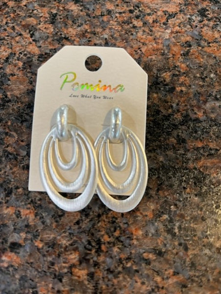 Brushed silver triple oval earrings