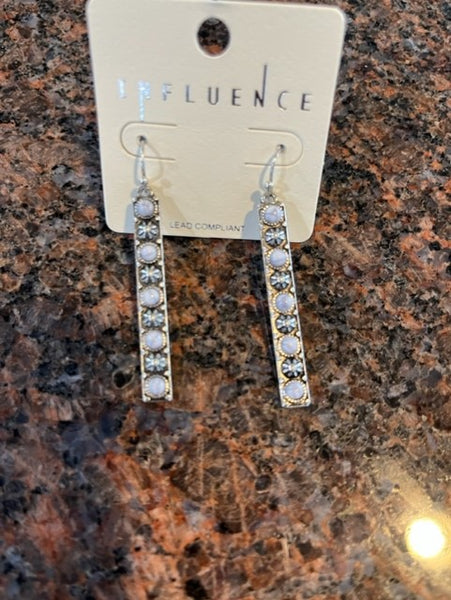 long rectangle earrings with silver & buffalo white stones