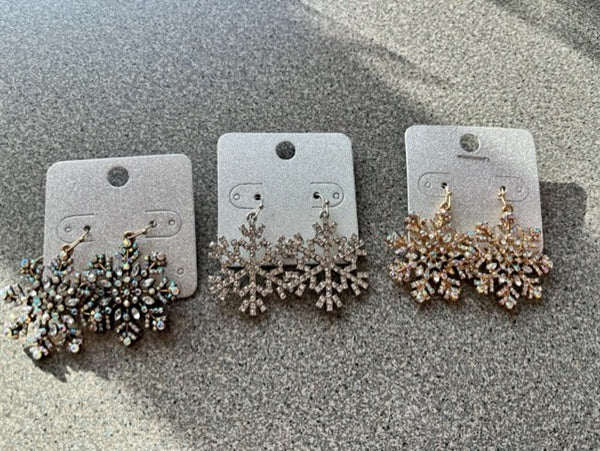 rhinestone encrusted snowflake earrings