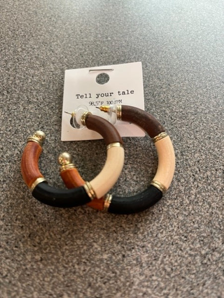 multi color wood bead hoop earrings