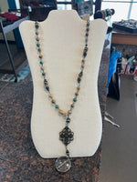 Savannah Jasper long necklace with glass medallion pendant