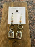 Dangling antiqued copper with square glass bead earrings