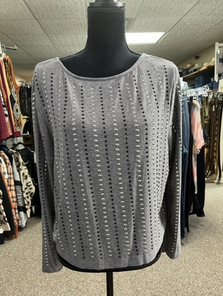 Women's long sleeve studded, grey shirt with open back