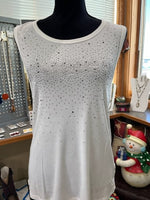 women's sleeveless white top with black & silver rhinestones