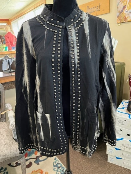 Plus size black & cream mineral wash jacket with studs