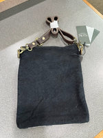 Myra crossbody bag - tooled leather & black, brown & peach material