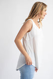 Women's loose fit, v neck, white tank top