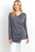 Women's Gray Rouched Side Top