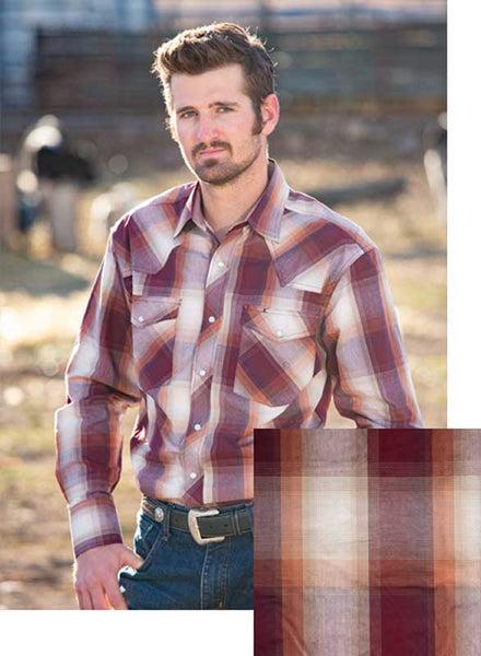 Men's maroon plaid western shirt