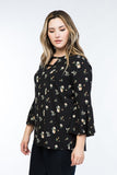 Plus Size bell sleeve black with floral print