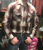 Men's maroon plaid western shirt