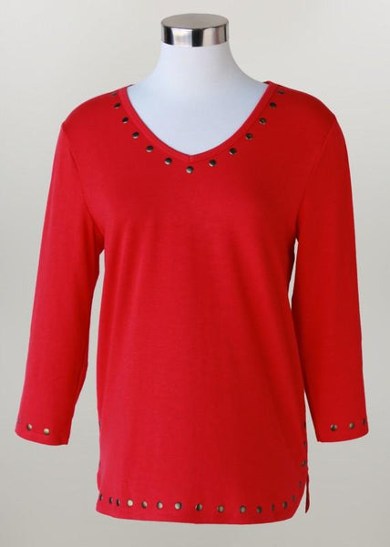 V-Neck Red 3/4 sleeve Plus size Tee