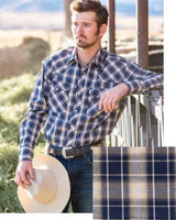 Men's navy & tan plaid long sleeve western shirt