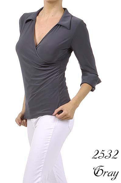 Women's 3/4 Sleeve gray collared shirt