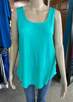 Women's Regular and Plus, Aqua flowy tank top with criss cross back details