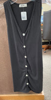 women's black ribbed tank top with front faux buttons