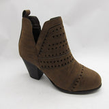 women's brown bootie with laser cuts