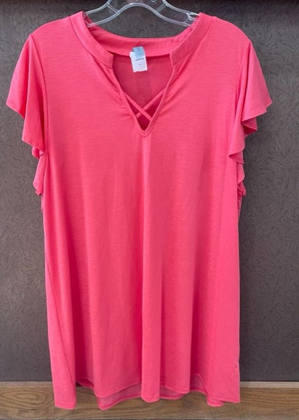 Plus size, coral, short sleeve top