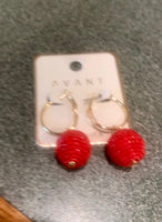 red seed bead drop ball earrings