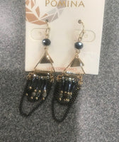 gold & navy dangling beaded earrings