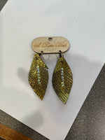 gold leather embossed earrings with rhinestones