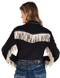 Pullover faux snap up,  Black top with cream fringe from Cowgirl Tuff Co.