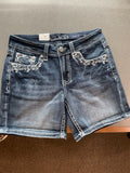 Women's Dark wash, Grace in LA jean shorts, with distressed pockets