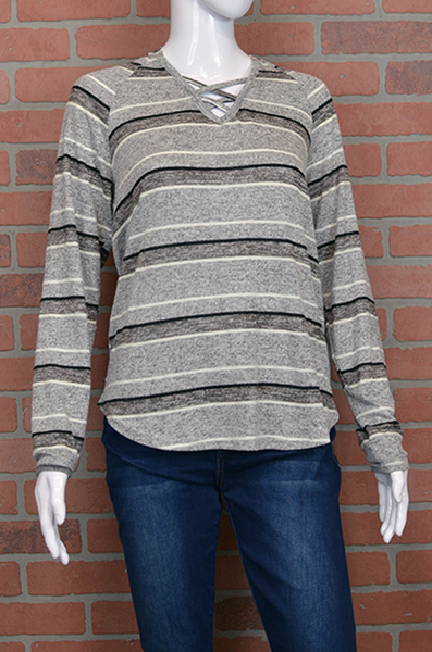 women's longsleeve grey striped, hooded shirt