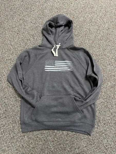 Unisex grey hoodie with American flag