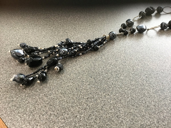 Long black beaded JJ necklace