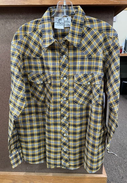 Women's yellow plaid western shirt - with back screen print