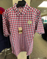 Men's short sleeve red plaid button up shirt