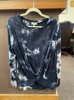 women's long sleeve navy tie dye wash shirt