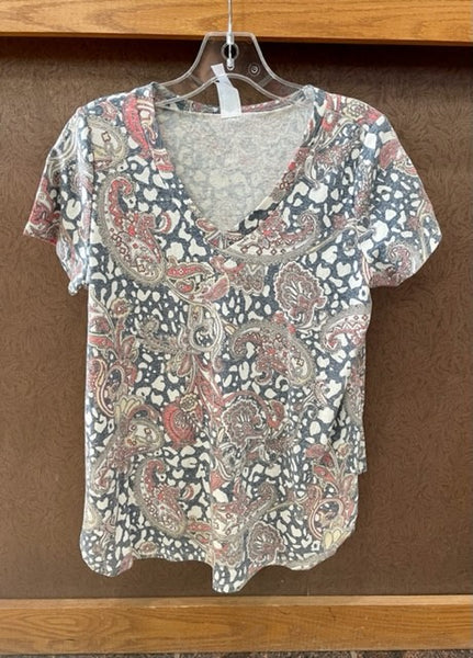 Women's Navy & off white with a paisley print, short sleeve top