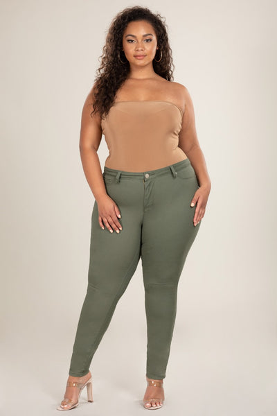 Women's Plus size high waisted olive skinny jeans