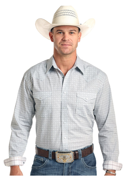 Panhandle long sleeve gray print western shirt