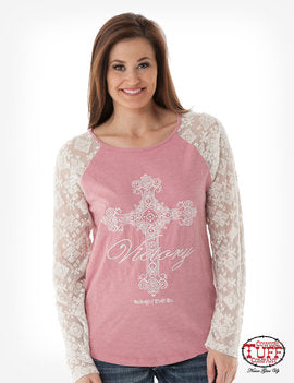 Cowgirl Tuff pink & lace long sleeve T