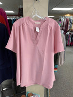 women's plus size light pink short sleeve vneck blouse