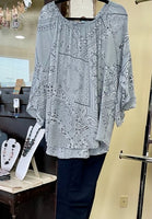 Women's plus size, on or off shoulder, grey handkerchief pattern