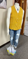 Women's Regular & Plus mustard polka dot, sleeveless blouse