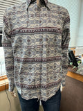 Men's Roper, long sleeve blue, grey, burgundy aztec print