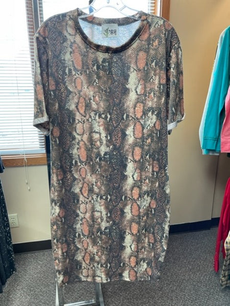 short sleeve snake print dress Beige Snake Print Short Dress