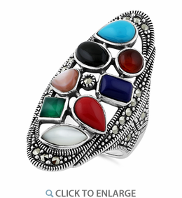 Sterling silver multi stone long oval ring