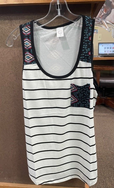 Women's stripe tank with black aztec and arrows on back