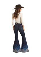 Women's high rise, blue wave, bell bottom jean by Rock & Roll Panhandle